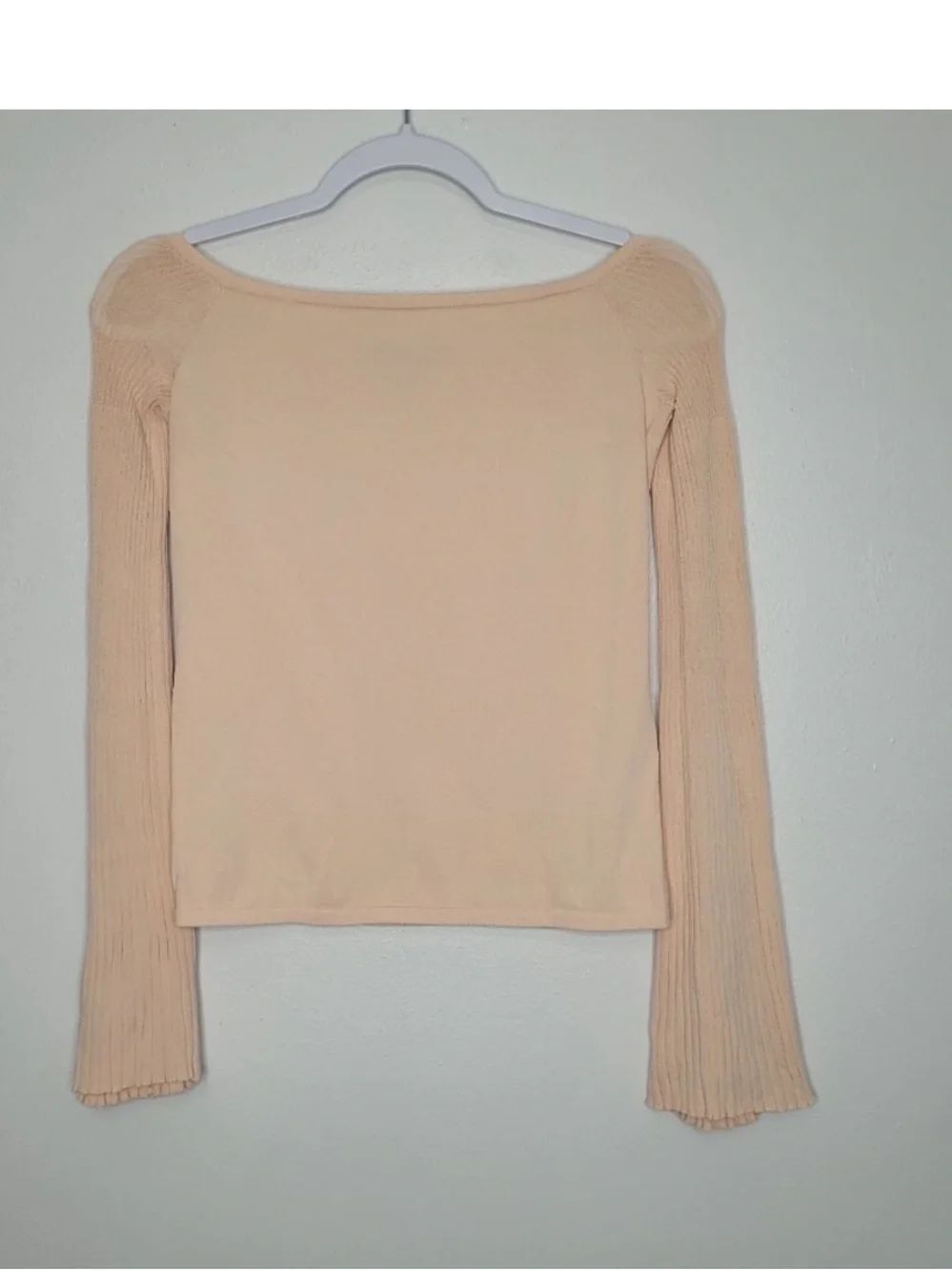 Ann Taylor Pale Peach Off-Shoulder Ribbed-Sleeve Top
